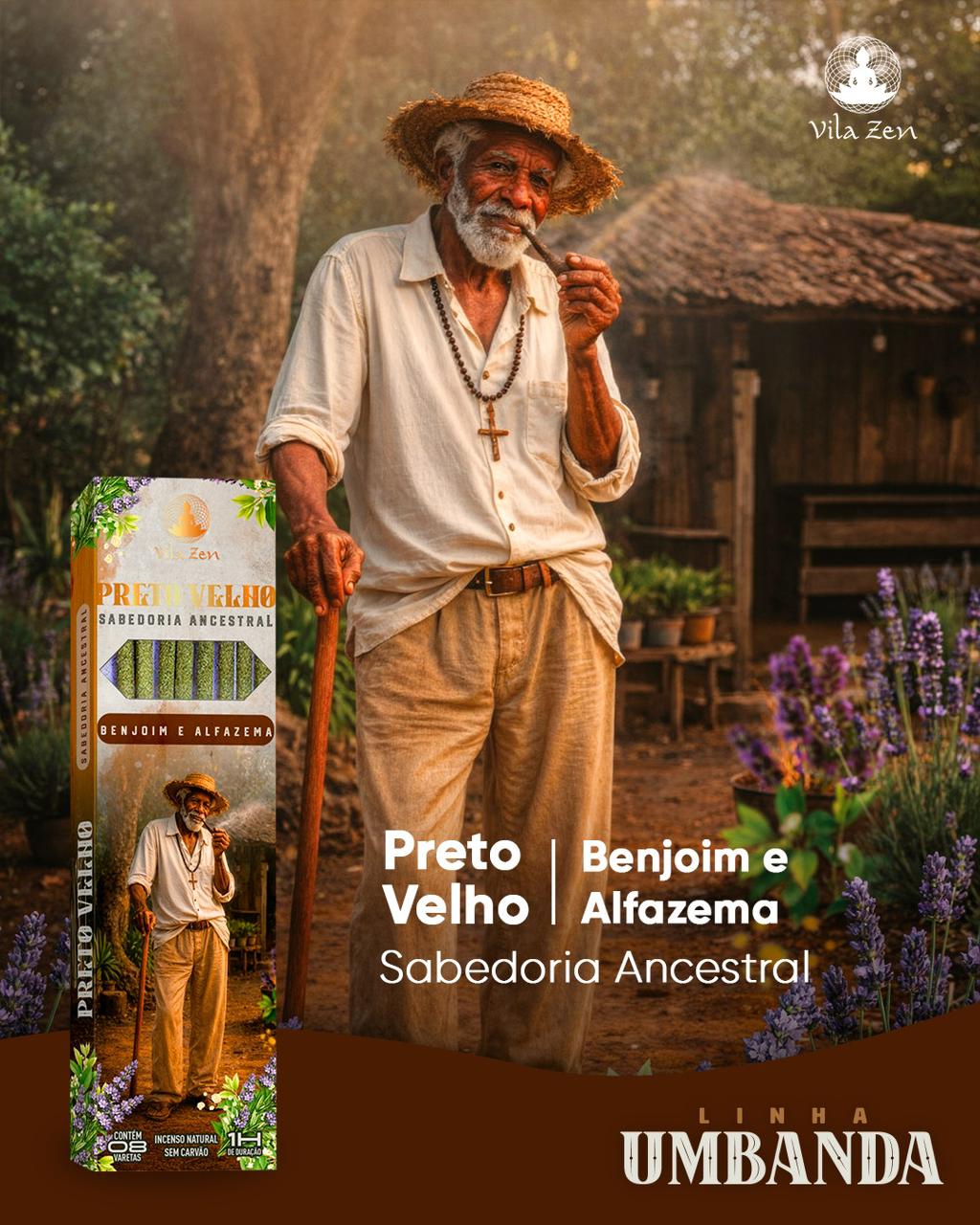 Incenso Vila Zen Linha Umbanda - Preto Velho - Benjoim e Alfazema