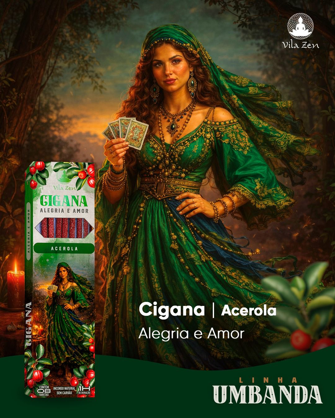 Incenso Vila Zen Linha Umbanda - Cigana - Acerola