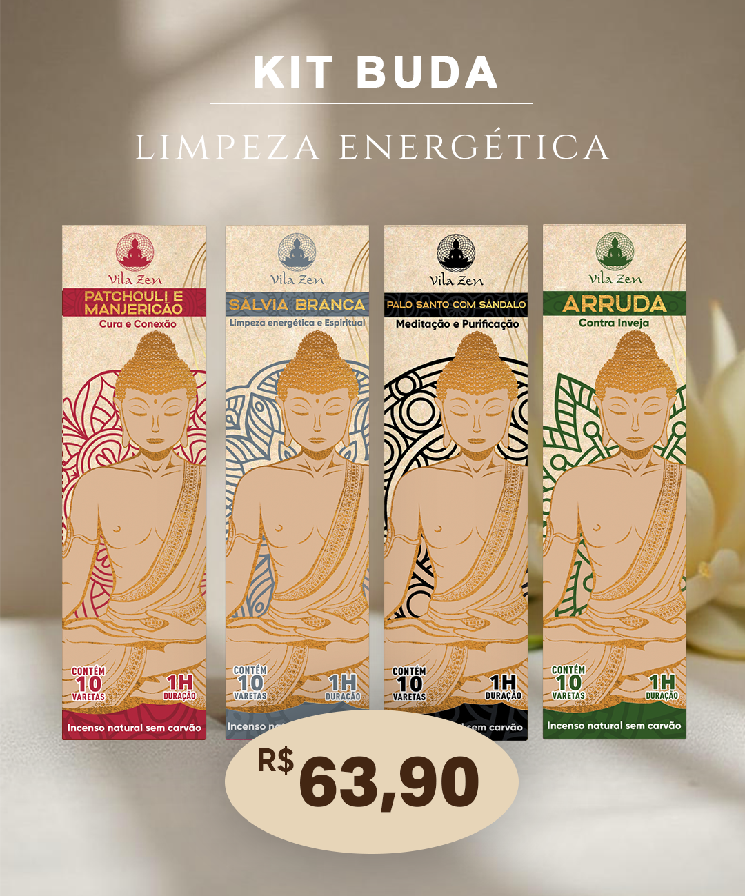 Kit 4 Aromas Buda - Limpeza Energética